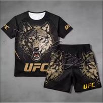 Mens Quick-Dry MMA Training Set Short Sleeve T-Shirt Shorts Wrestling Fitness Outdoor Sports L gray