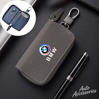 Car Key Cover Case Emblem Zipper Styling Wallet Leather Accessories For BMW X1 X2 X3 X5 X4 X6 X7 G30 G20 G32 G11 G12 F40 F30 F20 gray