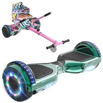RCB Hoverboard + Kart 2-in-1 6.5 inches Bluetooth and LED – Adjustable Karting – green/pink – ideal gift for children