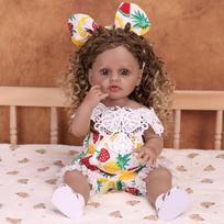 Realistic 55cm Reborn Girl Doll Full Silicone Vinyl Black Skin Newborn Babies Dolls Kids Playmates Christmas Halloween Decoration Gifts brown