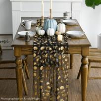 Ruduo tiulio stalo takelis smėlio spalvos auksinis 70x300 cm dekoratyvinis