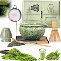 7 dalių matcha arbatos ruošimo rinkinys su keraminiu dubenėliu ir bambukine šluotele