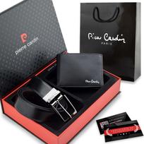Vyriškas rinkinys Pierre Cardin: odinė piniginė ir dvipusis diržas, juodas/rudas 75T8806BR