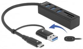USB šakotuvas Delock 3 Port SuperSpeed 63859 USB 3.2 Gen 1 Type-C, 0.020 m, juoda sp.