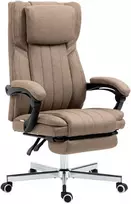 Vinsetto ergonomiška biuro kėdė su 5 masažo režimais, reguliuojamu atlošu, galvos atrama, kojų atrama, aukščiu reguliuojama, besisukanti, su nuotolinio valdymo pultu, lino audinio išvaizdos, ruda