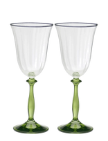 Anna + Nina - Freya Optic Wine Glass Set Of 2 - Baltojo vyno taurės - Žalia