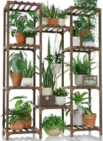 Bamworld medinė kabanti gėlių lentyna, 10 lygių, 76x30x108 cm, eukalipto medis, plst-02U