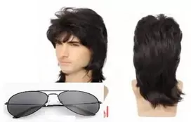 ATL BQ3J Peruka vyriška juoda disco retro + okulary
