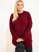 Moteriškas Plus Size megztinis su pynių raštu, bordo spalvos