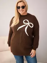 Moteriškas Plus Size megztinis su vilna ir kaspinu, rudas