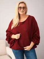 Moteriškas Plus Size megztinis laisvo kirpimo, bordo spalvos