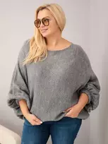Moteriškas Plus Size megztinis laisvo kirpimo, tamsiai pilkas