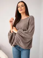 Moteriškas oversize megztinis su alpaka, fango spalvos