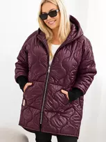 Moteriška Plus Size žieminė dygsniuota striukė su gobtuvu, bordo spalvos