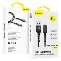 Blavec kabelis Raptor pintas - USB į Lightning - 2,4A 0,5 metro Apple CarPlay (CRA-UL24BG05) juodas-pilkas
