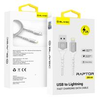 Blavec kabelis Raptor pintas - USB į Lightning - 2A 3 metrai Apple CarPlay (CRA-UL2WS30) baltas-sidabrinis