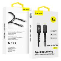 Blavec kabelis Raptor pintas - Type C į Lightning - PD 20W 2,4A 1 metras Apple CarPlay (CRA-CL24BG10) juodas ir pilkas
