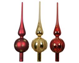 Stiklinė eglės viršūnė TREETOPPER GLITTER, raudonos/auksinės sp., 3 rūšių, 8 x 31 cm, 1vnt
