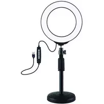 Puluz LED žiedinė lempa 16cm, su stovu iki 33cm, USB, RGBW