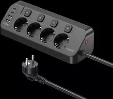 Ilgintuvas - Morre M412, 4 Lizdai, 2 USB-C, 2 USB-A, 2 m, Balta/Juoda
