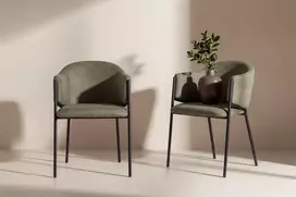 Venture Design Fotelis Evelina, 2 vnt., poliesteris (lino faktūros), tamsiai žalia, juoda