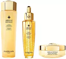 Guerlain rinkinys: Abeille Royale, Honey, prieš senėjimą, dieninis kremas veidui, 50 ml + Abeille Royale Youth Watery Oil, atkuriantis, kasdienis serumas veidui, 50 ml + Abeille Royale, stiprinantis losjonas veidui, 150 ml moterims