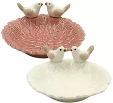 Dekoratyvinė keraminė lėkštutė su dviem paukšteliais, 13 cm - Balta