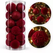 Eu Sandelis Išskirtiniai eglutės žaisliukai, bordo spalvos aksominis rinkinys, 24 vnt., 8cm BSN86