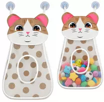 Lean Toys Krepšys Organizer su Przyssawkami Na Žaislai Do Kąpieli Kotek Kreminis 50 cm