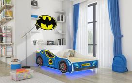Vaikiška lova LED Batcar, 80x160 cm, mėlyna
