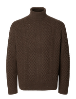 Selected - Slmland Ls Knit Cable Roll Neck - Golfo kelnės - Ruda