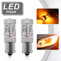 BAU15S PY21W 30W LED lemputės JAV automobiliams – geltonos, 2 vnt.