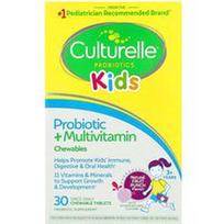 Culturelle, Vaikams, Probiotikas + Multivitaminų kramtomosios medžiagos, 3+ metai, Natūralus vaisių punšas, 30 kramtomųjų tablečių
