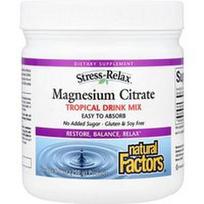 Natural Factors, „Stress-Relax®“, magnio citrato milteliai, tropinių gėrimų mišinys, 250 g