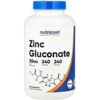 Nutricost, Cinko gliukonatas, 50 mg, 240 kapsulių