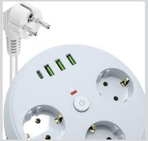 Prailgintuvas 3 kontaktų + 3USB+ 1 Type-C 2 m, CX-U206-W