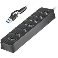 HUB USB3.2 Gen1, 7x USB-A, 7xON/OFF, czarny