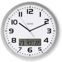 Hama Moorea DCF radijo sieninis laikrodis 185878, 30cm, 35mm, 812g, apvalus, termometras, stiklas, plastikas, sidabrinis, baltas