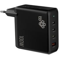 Ładowarka sieciowa 3x USB C + USB A Power Delivery czarna, GaN 100W