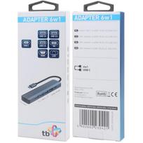 Tb USB C centrinis mazgas AKTBXVA6W1U3HRJ, 6in1, USB 3.0, HDMI A, RJ45, USB A x3, USB C vyriškas, grafitas, vaizdo