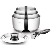 Lamart puodų rinkinys LT 1009, 1l, 2l, 2,5l, 16cm, 18cm, 20cm, nerūdijantis plienas, dangtis, inox, suderinamas su dujomis