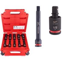 Milwaukee smūginio galvu rinkinys 4932492652, 12 vnt, 1/2 colio, 150mm prailgintuvas, universalus lankstas, 6 taškų sukibimas