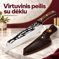 Kokybiškas masyvus kapoklės tipo peilis su odiniu dėklu