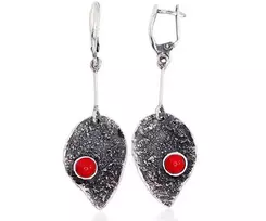 Sidabriniai auskarai anglišku užsegimu, Metalas: Sidabras, Praba: 925°, Akmuo: Koralas (Imitacija) - 9.6 g. - 64 mm.