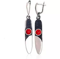 Sidabriniai auskarai anglišku užsegimu, Metalas: Sidabras, Praba: 925°, Akmuo: Koralas (Imitacija) - 9.5 g. - 57 mm.