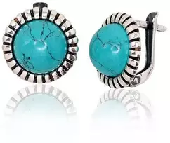 Sidabriniai auskarai anglišku užsegimu, Metalas: Sidabras, Praba: 925°, Akmuo: Turkis (Imitacija) - 14 mm. - 4.8 g.