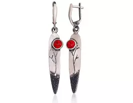Sidabriniai auskarai anglišku užsegimu, Metalas: Sidabras, Praba: 925°, Akmuo: Koralas (Imitacija) - 8.9 g. - 63 mm.