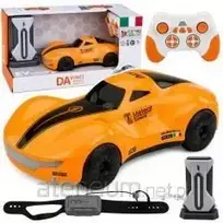 Šiuolaikinis nuotoliniu būdu valdomas RC automobilis su šviesų ir dūmų efektais, oranžinės spalvos, 1:16