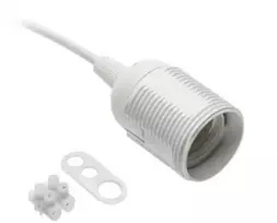E27 lizdas su laidu ir kubeliu, AC220-240V, maks. 60 W, 2x0,75 mm2,16 cm, baltos spalvos