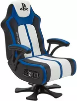 X Rocker „Xrocker Playstation Legend 2.1“ belaidė kėdė ant pjedestalo – balta, mėlyna ir juoda